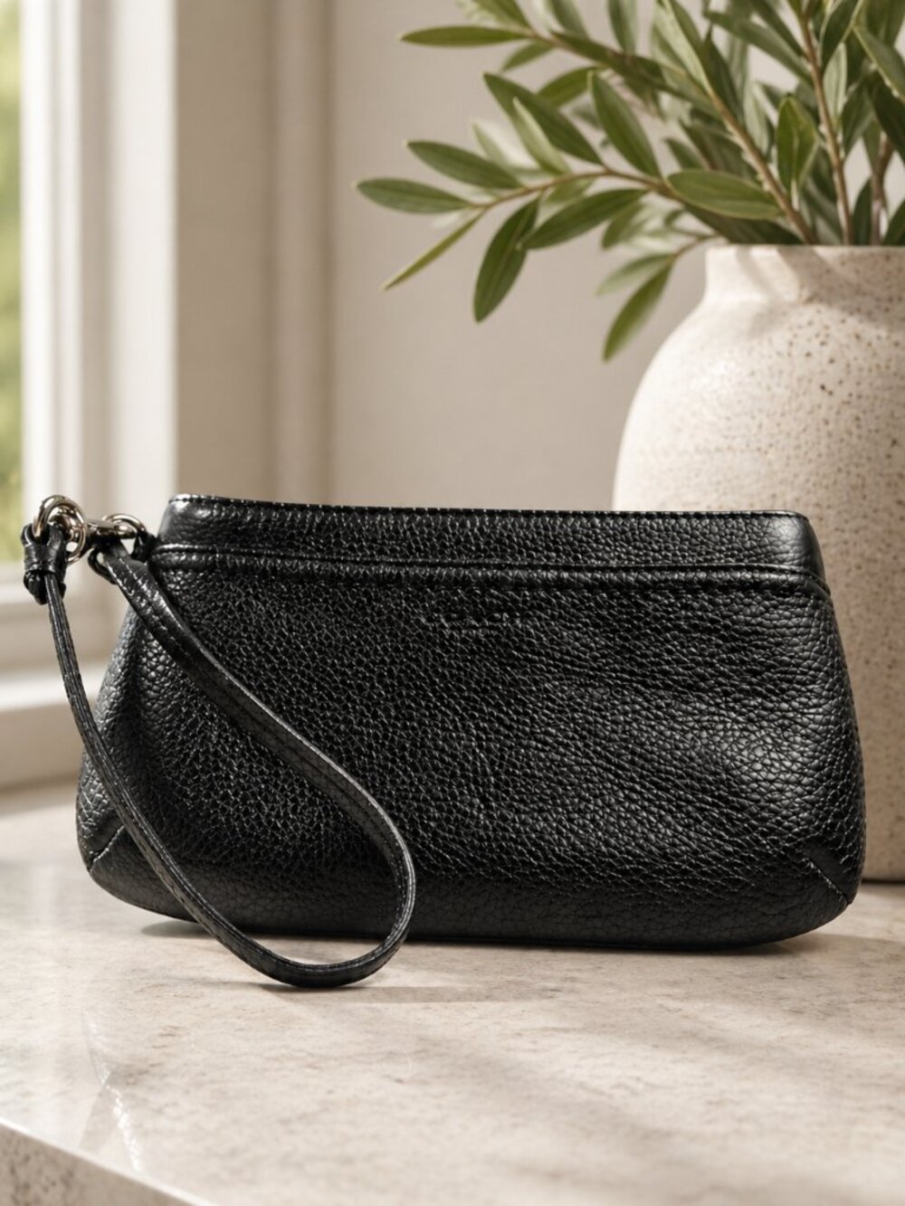 COACH Black Pebbled Leather Wristlet Wallet — Like New